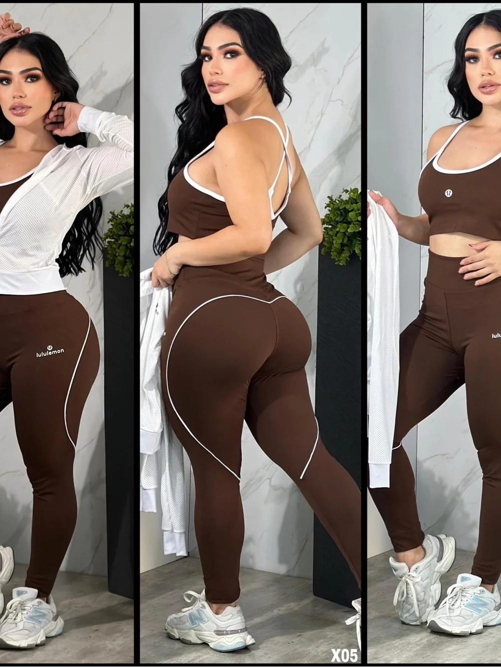 lululemon athletica Brown High-Rise Sculpting Leggings with White Piping